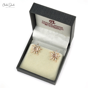 Vente chaude or rose micron plaqué arc-en-ciel pierre de lune et zircon blanc clous en forme d'étoile en argent sterling 925 fabricant supérieur - Product Image 3