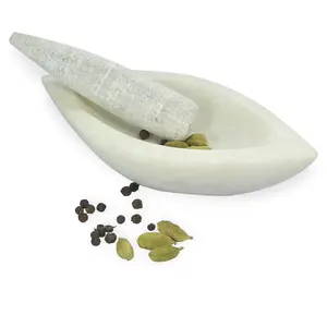 Antique Boat Shaped White Marble Mortar And Pestle set premium marmor mörser und stößel For Herbs Grinding