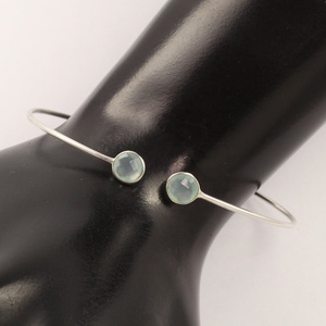 925 <b>Sterling</b> <b>Silver</b> Adjustable Natural Aqua Chalcedony Tiny Cuff <b>Wire</b> Bracelet From Supplier Shop Online Now at Wholesale Price - Product Image 2