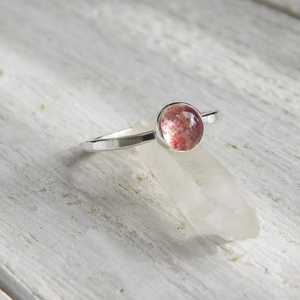 92.5 argent Sterling naturel fraise Quartz lisse forme ronde pierre précieuse belle bague à la main femmes bijoux - Product Image 2