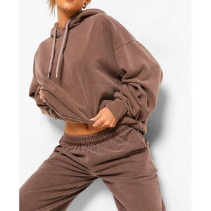 Topshow High Quality <b>Women</b> Cotton Tracksuit Long Sleeve Washed Sweatsuits Midriff <b>Jogging</b> <b>Suit</b> with Custom logo and Colors - Product Image 6