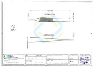 Pinzas Adson para apósitos 12cm 1x2 dientes, Pinzas quirúrgicas dentadas para tejidos, Pinzas médicas dentadas - Product Image 3
