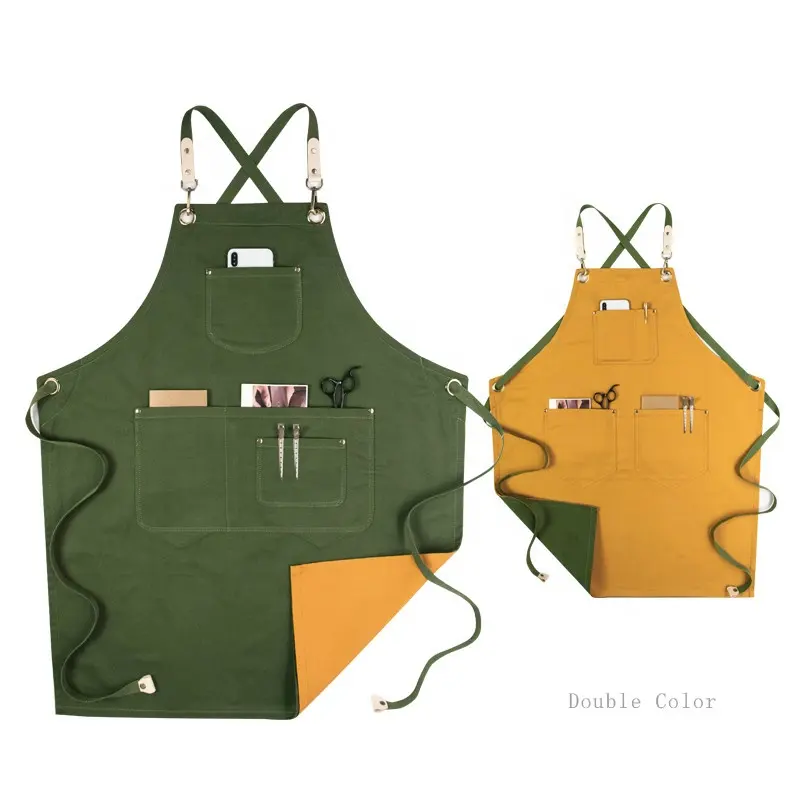 Two-sided Coloured Apron Flower Artist Gardening Shop Coffee Customized Logo for Pure Cotton Apron Leather Adjustable Workwear
