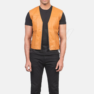 Chaleco de estilo informal de invierno para hombre, de cuero genuino con cuello en V, decoración de encaje, ropa exterior transpirable a prueba de viento - Product Image 2