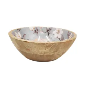 Cherry Blossom Flower Printed Enamel Coated Bowl Hot Selling Natural Wooden Fruit Serving Bowl At Reasonable Price Wooden Ware