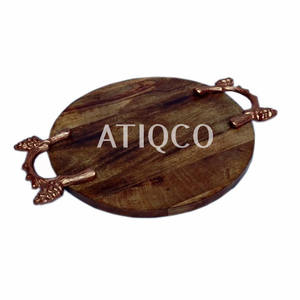 Nueva y elegante bandeja de madera con asas de metal, bandeja de servicio moderna, atractivo diseño oriental redondo, última y única bandeja - Product Image 3