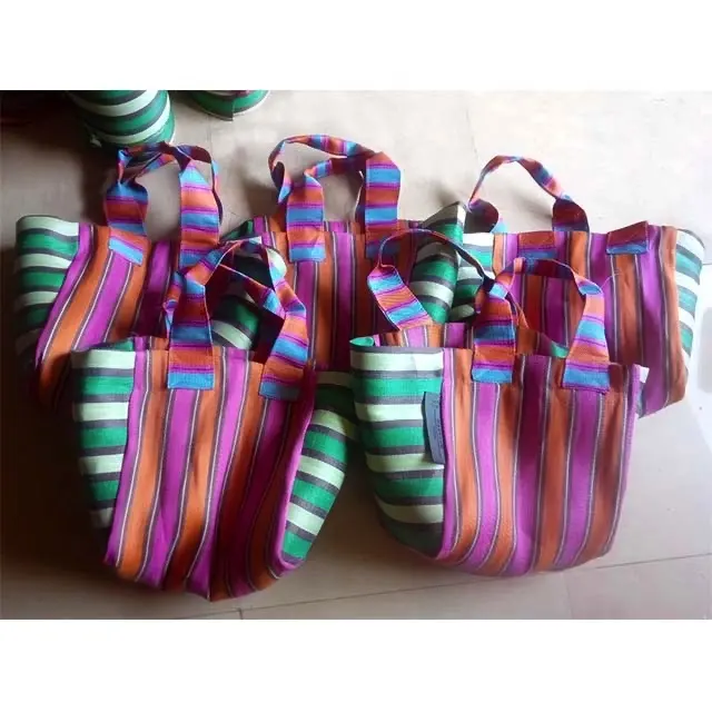 Recycled Multicolor Striped Nylon Woven Shopping Bag