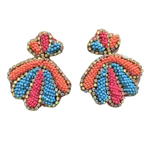 fashion jewelry seed bead embroidered earrings from India handmade multi color earrings for women and girls