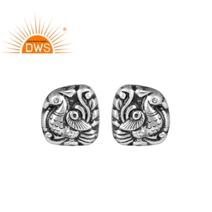 Pendientes de tuerca de plata Tribal, joyería de diseño hecho a mano al por mayor de pavo real, proveedor de joyería - Product Image 1