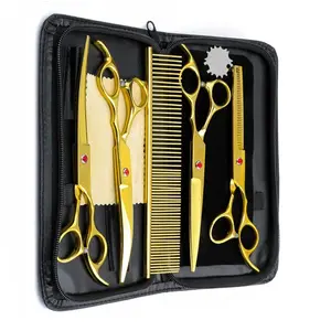 Gold Barber Kit mit Ledertasche 5 Stück HAir Cutting Kit