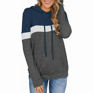 Sudadera con capucha de manga larga para mujer, con bolsillos laterales y bloque de color, de gran tamaño, dos tonos - Product Image 4
