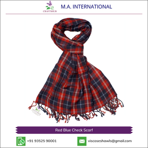 Competitive Price 70*180cms <b>Check</b> Design Red Blue <b>Check</b> <b>Scarf</b> - Product Image 2