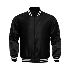 사용자 정의 유니섹스 새틴 재킷 도매 빈 블랙 화이트 줄무늬 새틴 야구 재킷