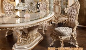 Muebles de Comedor Estilo Mansión, Juego de Mesa de Comedor Tallada Estilo Italiano, Mesa de Comedor Artesanal de Madera India, EE. UU. - Product Image 2