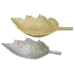 Juego de alta calidad, 2 elegantes bandejas de plata para servir, forma de hoja de aluminio hecha a mano, elegante diseño niquelado, servicio decorativo - Product Image 5