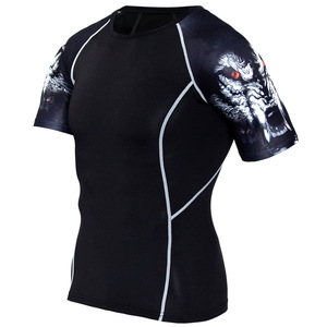 T-shirts de compression à manches courtes imprimés pour hommes, vêtements décontractés, bas quantité minimale de commande, prix de gros - Product Image 1