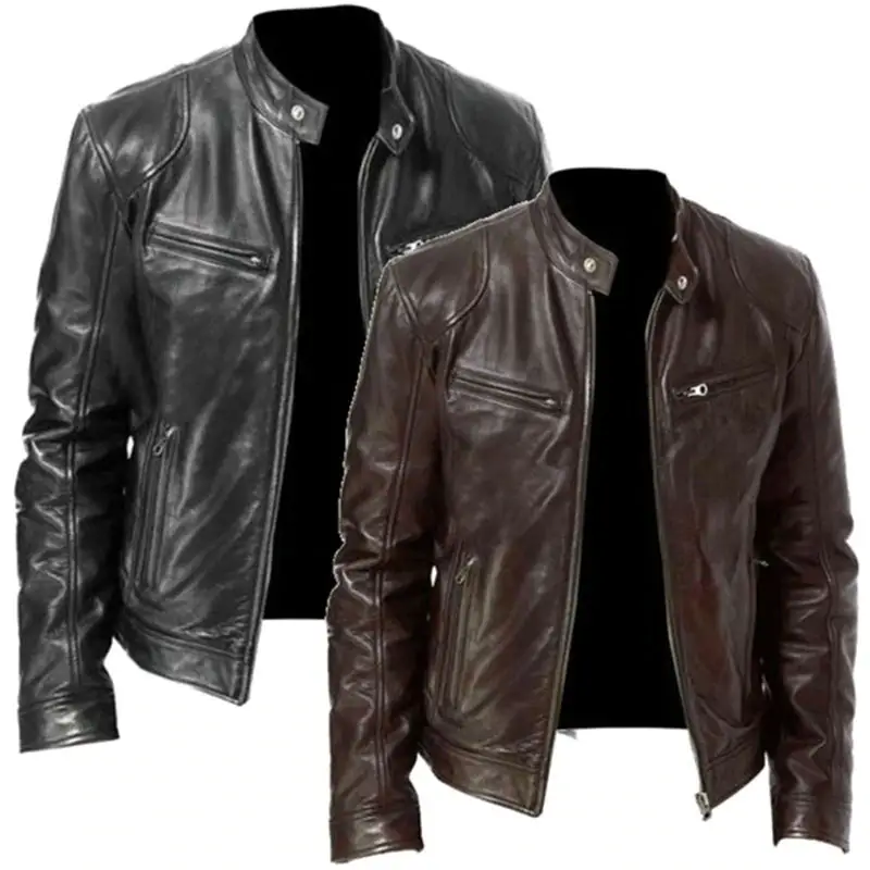 Men's Leather Jackets Stand Collar Genuine leather Male Motorcycle Leather Jacket Casual Slim Men Brand Clothing