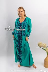 Vestido largo de manga larga, marroquí, bordado, para mujer - Product Image 3