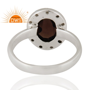 Anillo de plata fina hecho a mano para niñas, joyería de piedras preciosas de cuarzo ahumado - Product Image 3