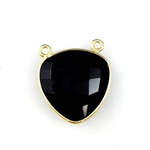 Pendentif lunette en Onyx noir grand 15X15MM trillion pierre à facettes connecteurs de bijoux faits à la main plaqué or millionnaire or - Product Image 2