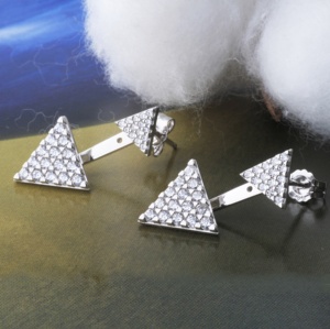 เครื่องประดับเงินสเตอร์ลิงสามเหลี่ยมต่างหูสตั๊ด925เงินสเตอร์ลิงสองวิธีสวมใส่ต่างหูเจ้าสาวต่างหูผู้หญิงเครื่องประดับ - Product Image 4
