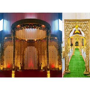 Mandap de mariage classique indien en or, Maurice, magnifiques piliers fins en or, mandap de mariage circulaire, mandap royal en or pour mariage au Royaume-Uni - Product Image 1