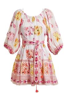 Robe mini à manches 3/4 de créateur indien, avec un miroir brillant et des couleurs vives, avec une ligne de taille nouée et élégante - Product Image 3