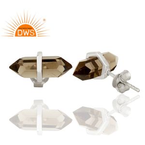 Best Quality 2026 <b>Sterling</b> <b>Silver</b> Natural Smoky Quartz Gemstone <b>Stud</b> Earring for Women Jewelry Manufacturer - Product Image 3