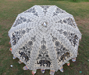 ร่มชายหาดกลางแจ้ง,ร่มสนามปักแบบแฮนด์เมดขนาดใหญ่สไตล์อินเดีย - Product Image 2