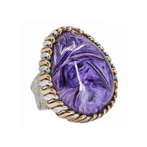 Fabuloso diseño 925 plata esterlina sólida Charoite Real piedra preciosa anillo eternidad Vermeil anillos indio al por mayor joyería fina - Product Image 1