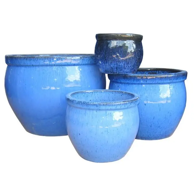 [Hannah]-керамический цветочный горшок, вьетнамские глазурованные горшки, садовые горшки, горшки для помещений, синяя керамика, напольная ваза, большая уличная