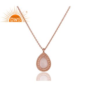 สร้อยคอประดับจี้หินอัญมณีสีโรสควอตซ์,สร้อยคอประดับจี้หินสีโรสโกลด์ - Product Image 2