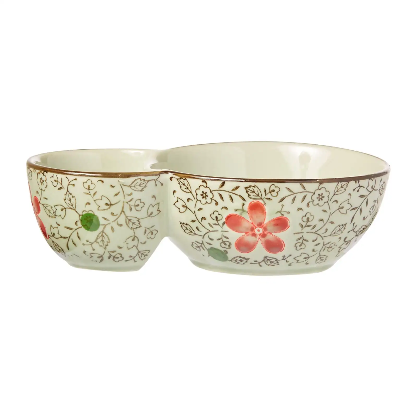 Set 2 pezzi in stile giapponese/coreano Red Blossom 8 pollici porcellana 2 scomparti ciotola con forno a microonde e lavabile in lavastoviglie