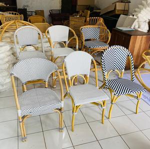 Chaises longues en rotin bleu, siège d'extérieur en osier et rotin, à dossier haut, meubles d'extérieur, pour bistrot française, noir et blanc, bon marché - Product Image 6