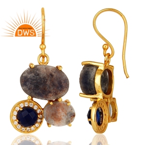 Último diseño 925 plata esterlina 18K chapado en oro Multi piedra preciosa colgante pendiente joyería fabricante - Product Image 3