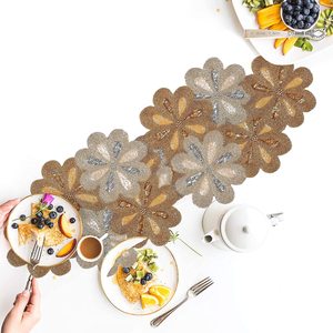 Camino de mesa con cuentas de algodón, mesa decorativa de Navidad, color dorado y plateado, para granja - Product Image 3