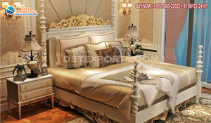 Muebles de dormitorio tallados a mano de madera tradicional, juego de dormitorio de madera de teca con acabado dorado, muebles de dormitorio hechos a mano - Product Image 3