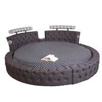 Meubles dorés Ensemble de meubles de chambre à coucher Design moderne de luxe Lit audio King Size Lit rond en cuir