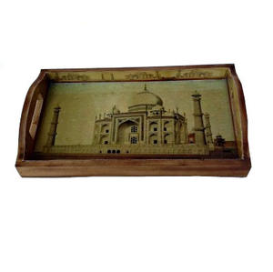 Bandeja de madera Premium de diseño inteligente moderno Nuevas bandejas de servicio impresas Taj Mahal Toque estándar para accesorio de cocina elegante - Product Image 1