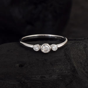 Dainty Fine Women's Jewelry High Quality 925 Sterling Silver Stacking Ring Cubic Zirconia Triple Gemstone Bezel Setting Parties - Product Image 2