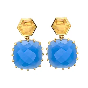 Pendientes de Calcedonia azul y topacio de limón Hydro para mujer, joyería bonita