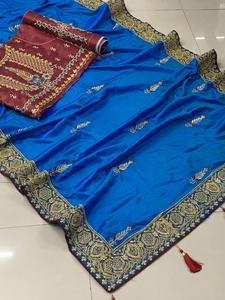 Ropa de fiesta Sari indio último diseñador mujeres usan sari con blusa Japón satén crape seda telas suaves Impresión digital Sari alphanumero - Product Image 4