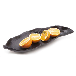 Bandeja para servir de hojas de Metal negro, tamaño personalizado, plato para servir de hojas de Metal elegante de lujo, plato para servir con revestimiento de polvo para decoración del hogar - Product Image 1