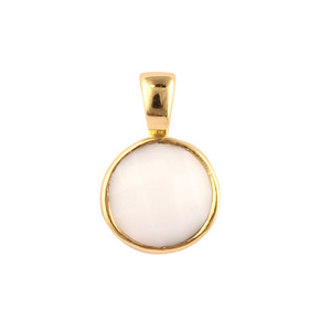 Pendentif en agate blanche à facettes plaqué or 24 carats fait à la main de 8mm, connecteur à boucle unique pour la fabrication de pierres précieuses, numéro de diamant en laiton - Product Image 2