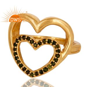 Love Sign Heart Shape Gold Plated 925 Silver Ring Wholesale Green Tourmaline Gemstone Ring Jewelry - Product Image 3