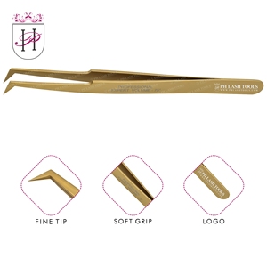 Pincettes professionnelles lisses Type L pour faux cils, couleur or, pour étiquette privée, Extension de cils, Volume - Product Image 1