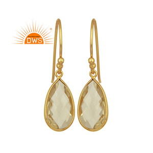 Pendientes colgantes de topacio de limón Natural para mujer, de Plata de Ley 925, chapado en oro - Product Image 1