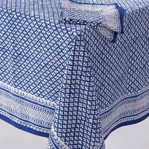 Nappe en coton biologique, couleur bleu et blanc, 1 pièce, prix d'usine, mélange de fleurs, décoration de Table, en coton certifié - Product Image 4