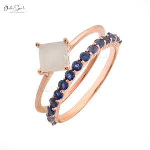 Bijoux à la mode Bague empilable en argent sterling 925 avec pierres précieuses en pierre de lune blanche naturelle et iolite pour elle au prix de gros - Product Image 1