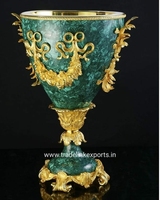 Pot Bunga Dekoratif Batu Malachite Minimalis Buatan Tangan yang Elegan untuk Dekorasi Interior Meja Mewah